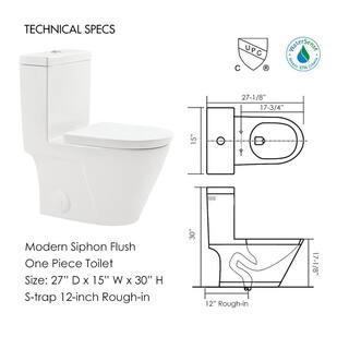 Eridanus Turner One-Piece 1.11.6 GPF Dual Flush Siphon Elongated Toilet in White ERI-1T365