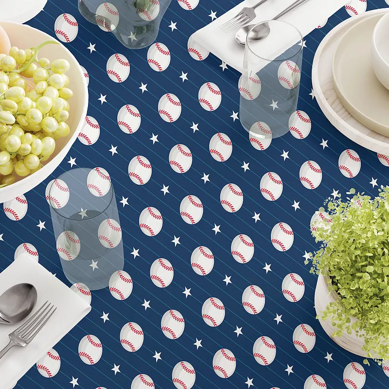 Round Tablecloth， 100% Polyester， 70 Round， Baseball Stripe