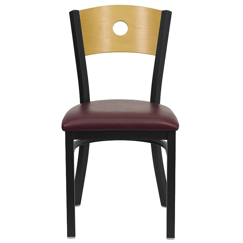 Emma and Oliver Black Circle Back Metal Dining Chair/Natural Wood Back， Black Seat