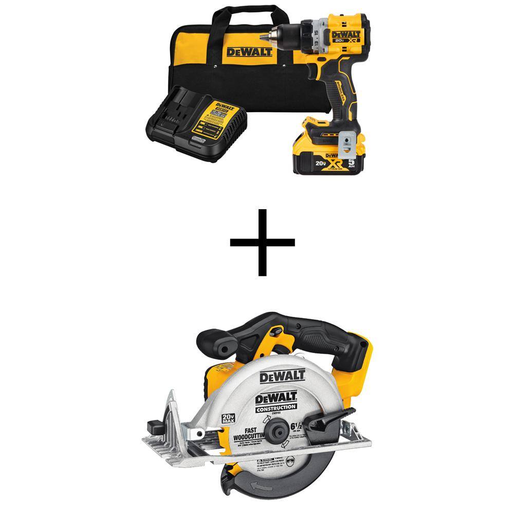 DW 20V MAX XR Lithium-Ion Cordless Compact 12 in. DrillDriver Kit with 20V MAX Cordless 6-12 in. Circular Saw DCD800P1WDCS391