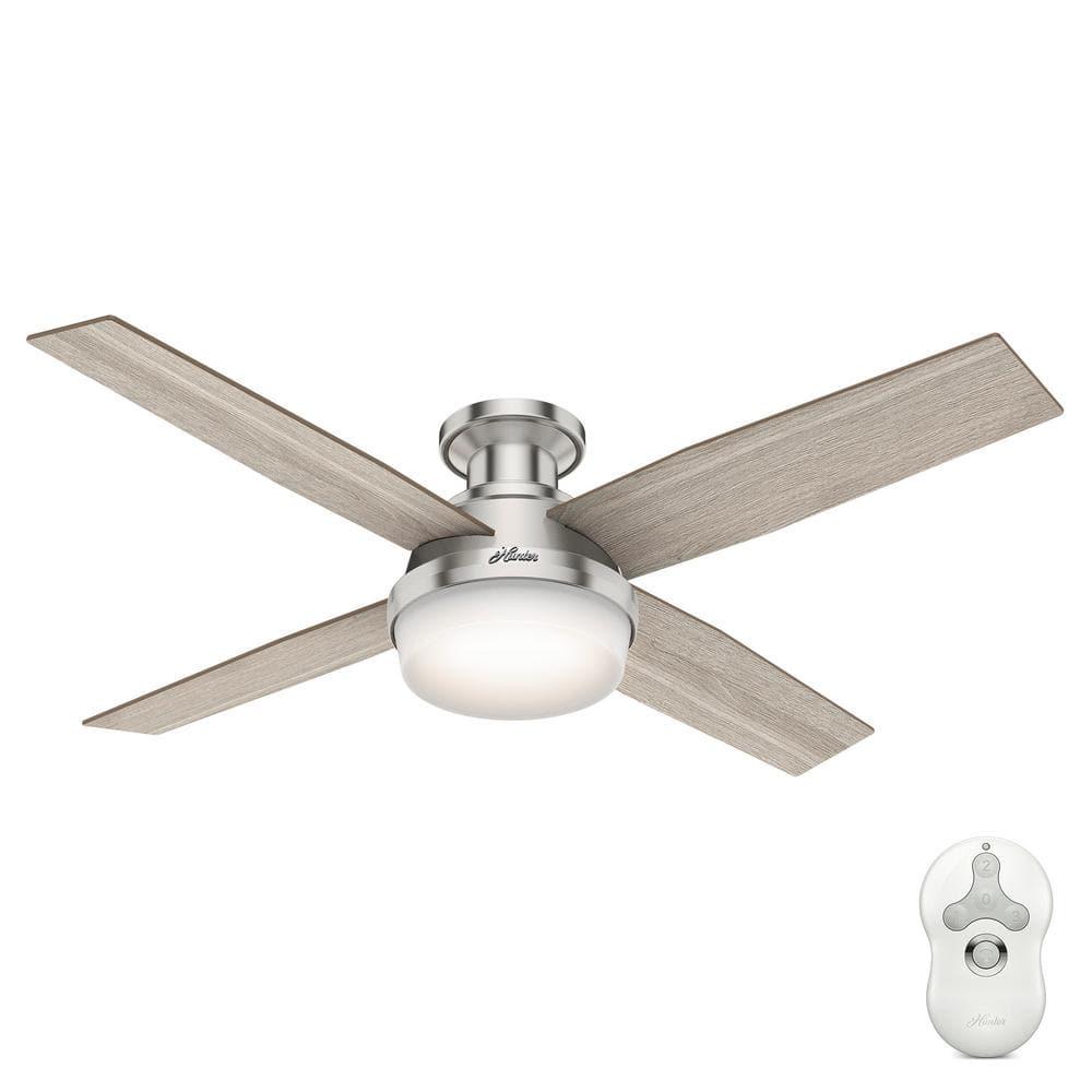 Hunter Dempsey 52 in LED Low Profile Indoor Brushed Nickel Ceiling Fan with Light and Remote