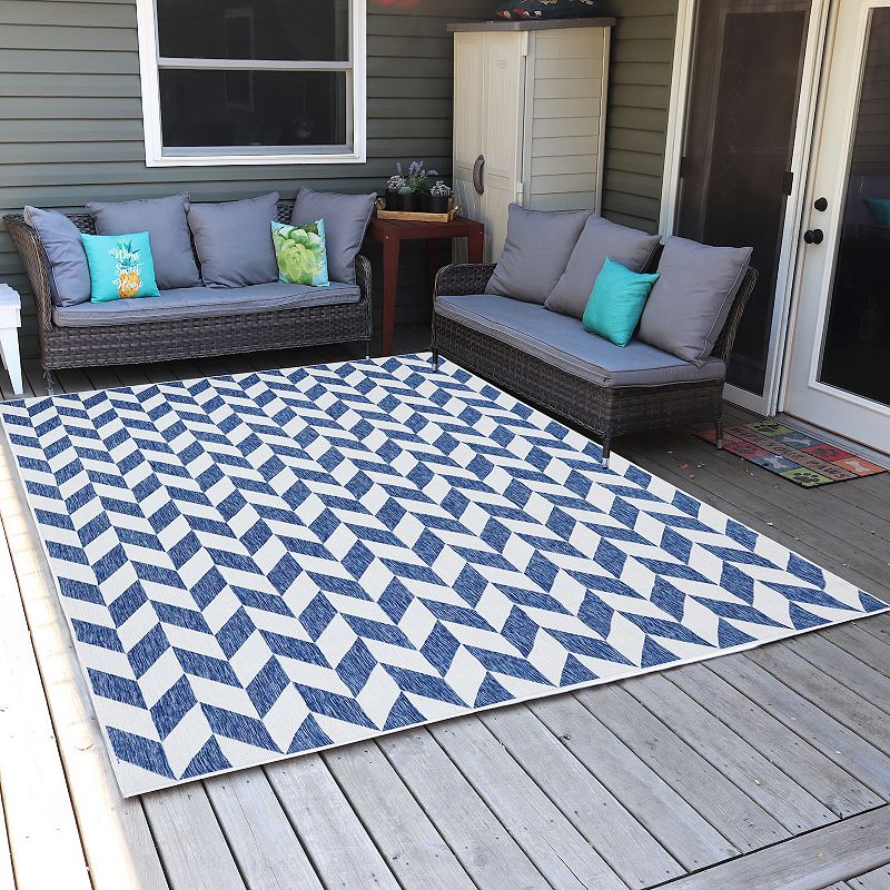 Sunnydaze Geometric Affinity Outdoor Area Rug - Steel Blue - 8 ft x 10 ft