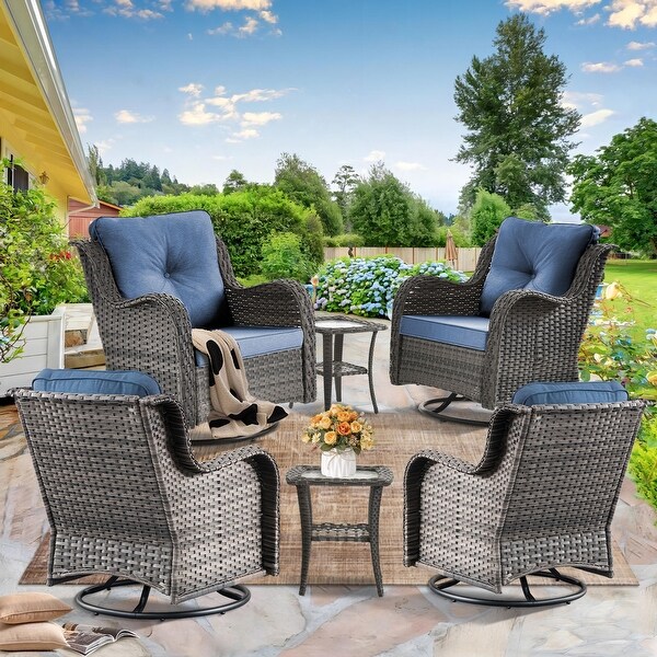 Wicker Patio Furniture Conversation Set with High Back Swivel Chairs and Storage Ottomans，Cushions Included🎃