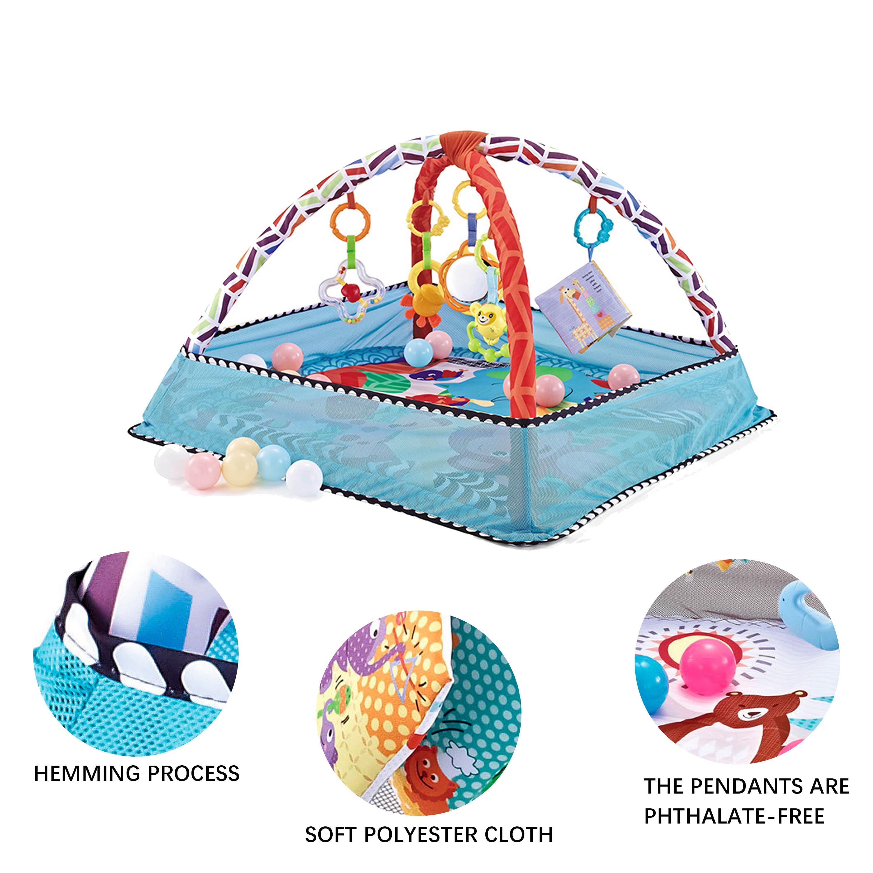 Baby Plays Mat Gym Activity Play Mat with 5 Hanging Toys and 18 Balls Infant Floor Crawling Mat Play Gym for Kids Boys and Girls