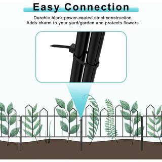 Oumilen 10 ft. L x 13 in. H Black Metal 7 Panels Decorative Garden Fence No Dig Garden Fencing Border ON-ZL01