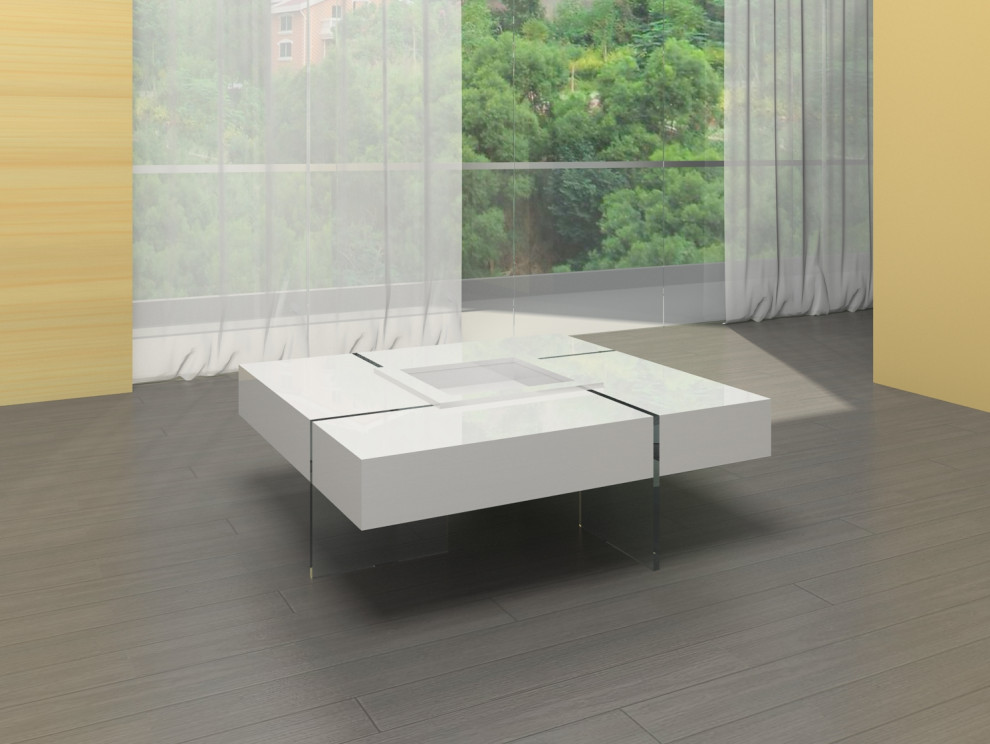 Coffee Table Lacquer Top With Removable Tray and Glass Base   Contemporary   Coffee Tables   by CII  Houzz