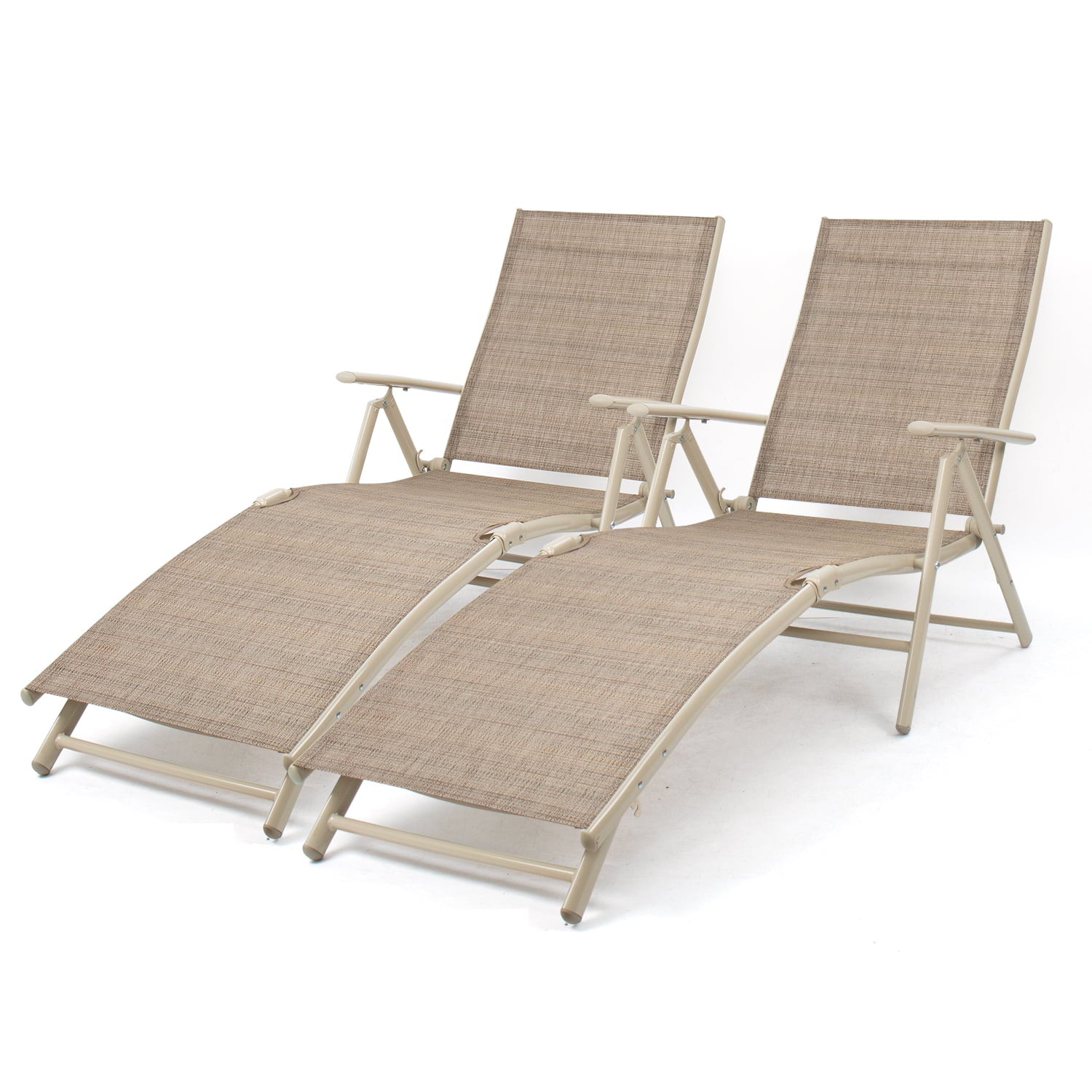 Lacoo Set of 2 Patio Lounge Chairs Adjustable Pool Chaise Lounge Chairs Folding Outdoor Recliners,Textilene, Aluminum, Fabric Beige