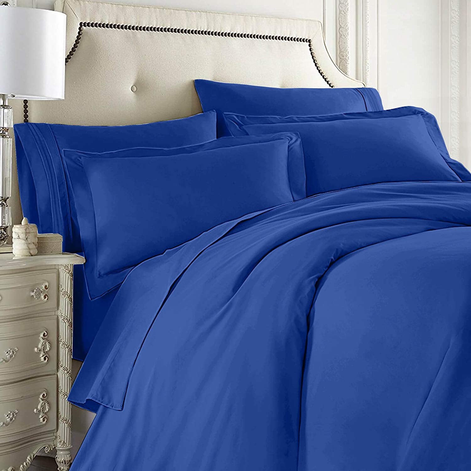 Nestl Bedding 7-Piece King Duvet Cover and Bed Sheet Set - Includes Duvet Cover， Flat Sheet， Fitted Sheets， 2 Pillowcases and 2 Pillow Shams - Complete Luxury Soft Microfiber Bedding Set， Royal Blue