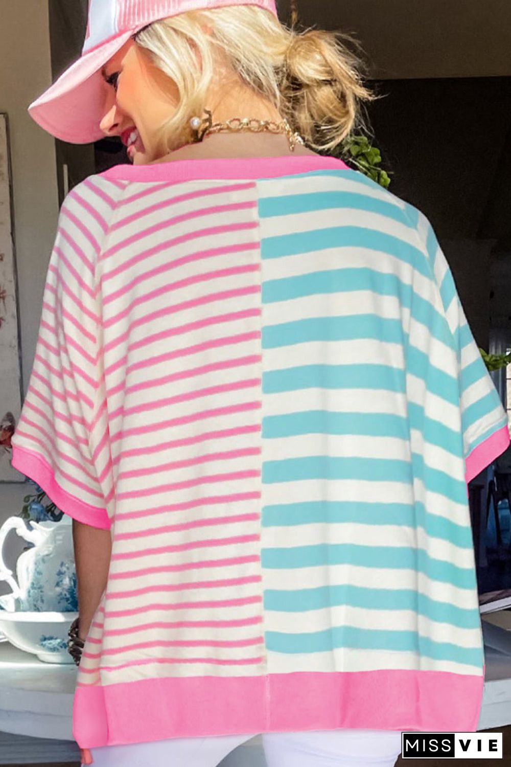 Stripe Contrast Patchwork Oversized T Shirt