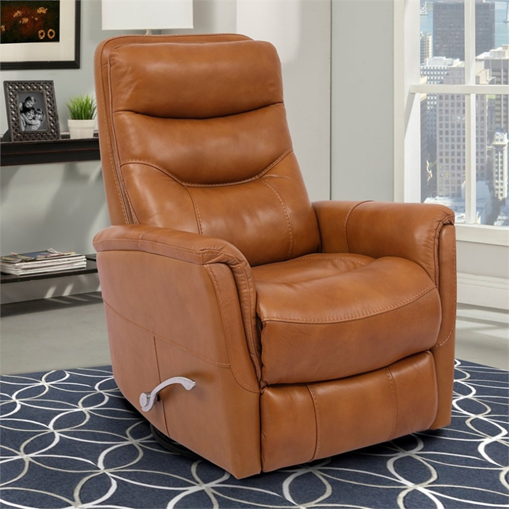 Bowery Hill Leather Manual Swivel Glider Recliner in Brown Finish   Contemporary   Recliner Chairs   by Homesquare  Houzz