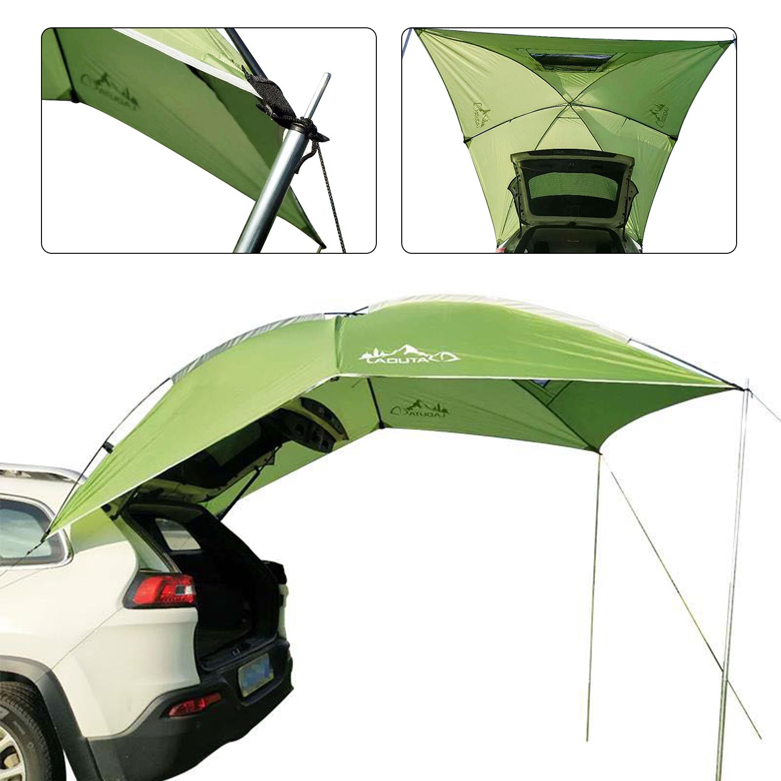 Outdoor SUV Tailgate Sun Shade Awning Car Rear Tent for Vehicle Sun Shelter， Setup Anywhere-Car Camping， Park， Sports， Attach to Truck Van RV Jeep， Green