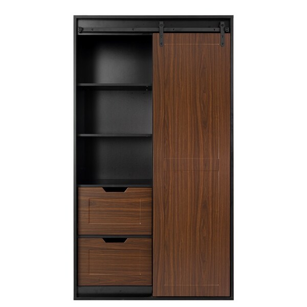 71-inch Wardrobe Cabinet， Clothes Locker， Classic Sliding Barn Door Armoscope， Organizer for Bedroom， Cloakroom， Living Room - - 37851492