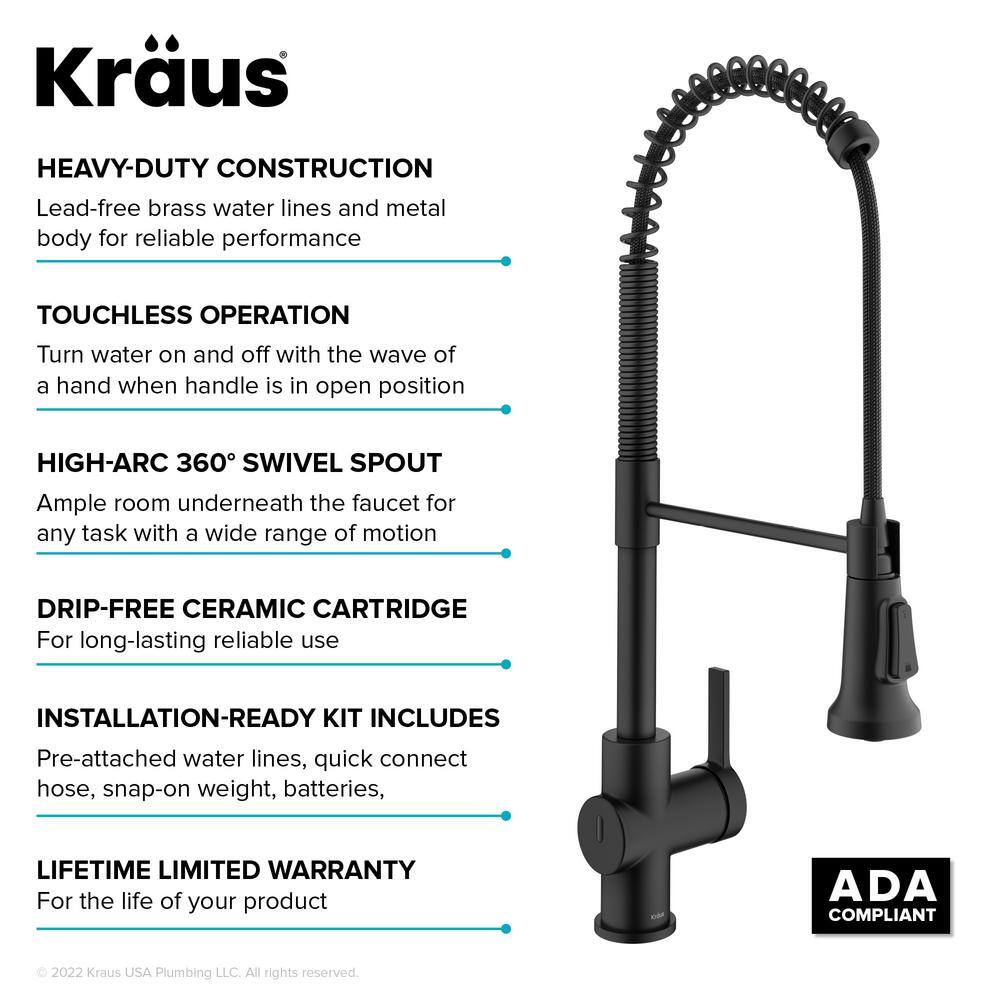 KRAUS Britt Touchless Sensor Commercial Pull-Down Single Handle Kitchen Faucet in Matte Black KSF-1691MB