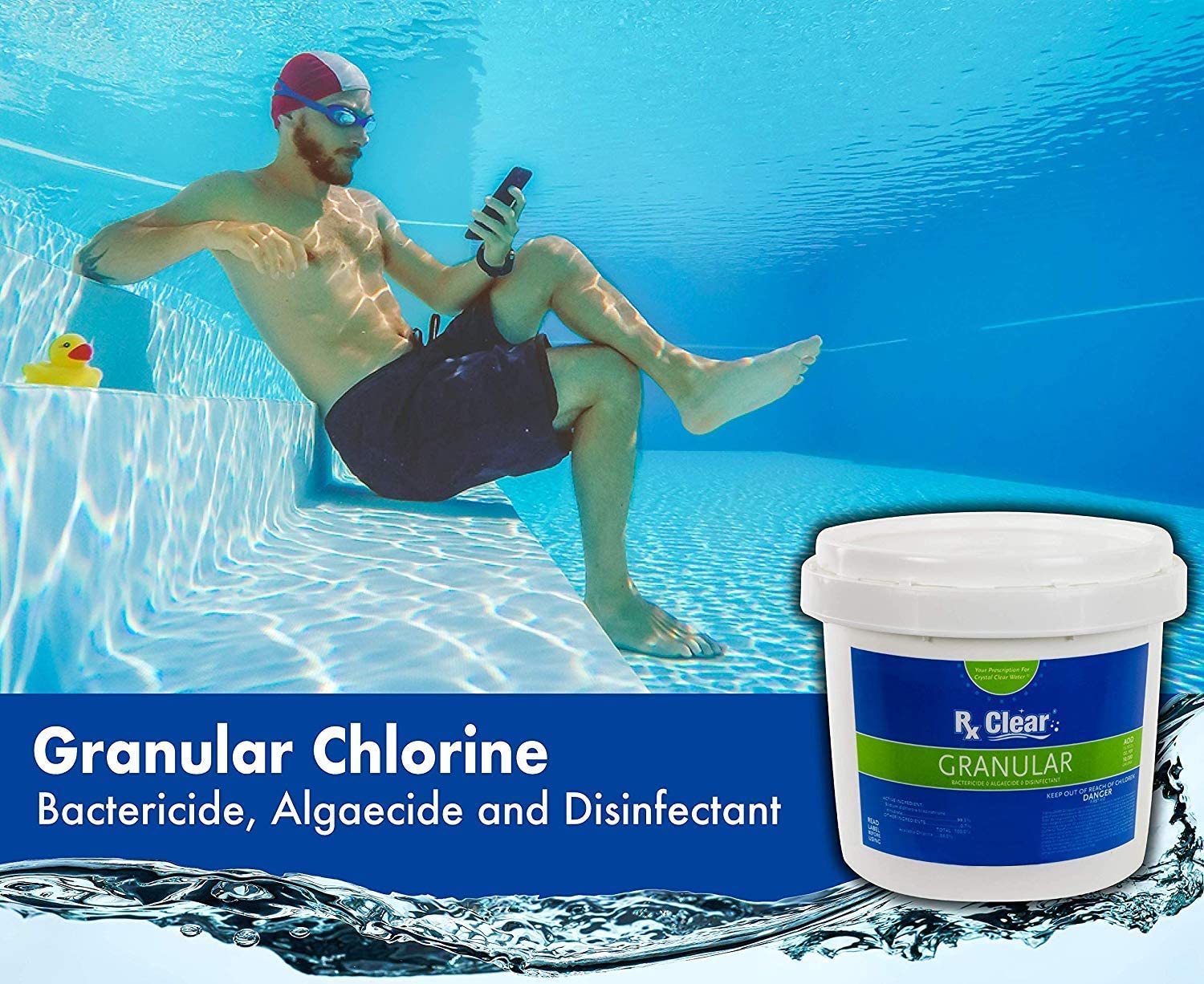 Rx Clear Granular Swimming Pool Chlorine - 15 lbs Bucket