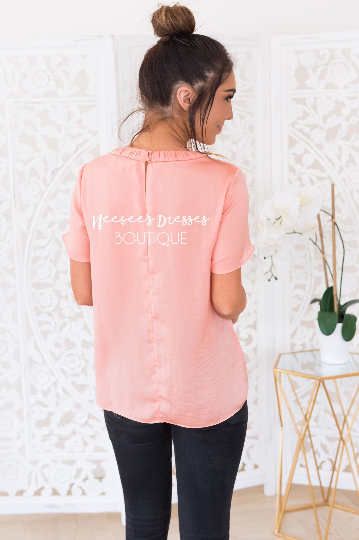 The Blooming Dahlia Modest Satin Blouse