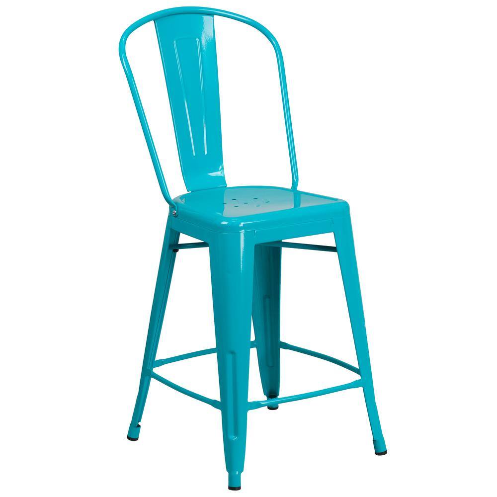 Flash Furniture 24 in. Crystal Blue Metal Bar Stool ET353424CB