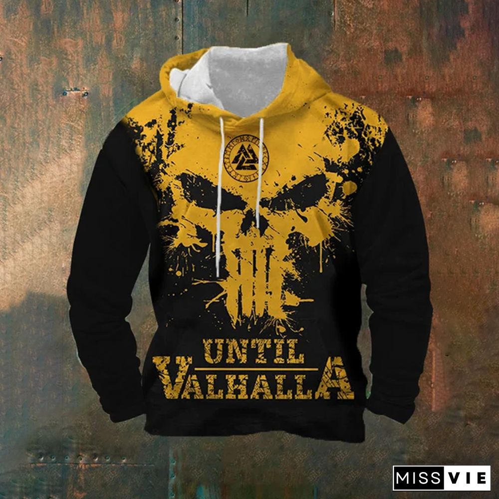 Men's Viking Skull Until Valhalla Print Hoodie