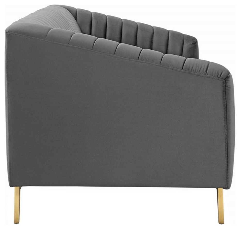 Modway Valiant Vertical Channel Tufted Performance Velvet Sofa in Gray   Midcentury   Sofas   by Homesquare  Houzz