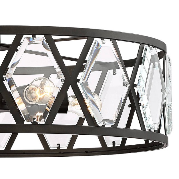 Wide Industrial Drum Clear Crystal 6 light Fixture For Dining Room House Kitchen Island Entryway