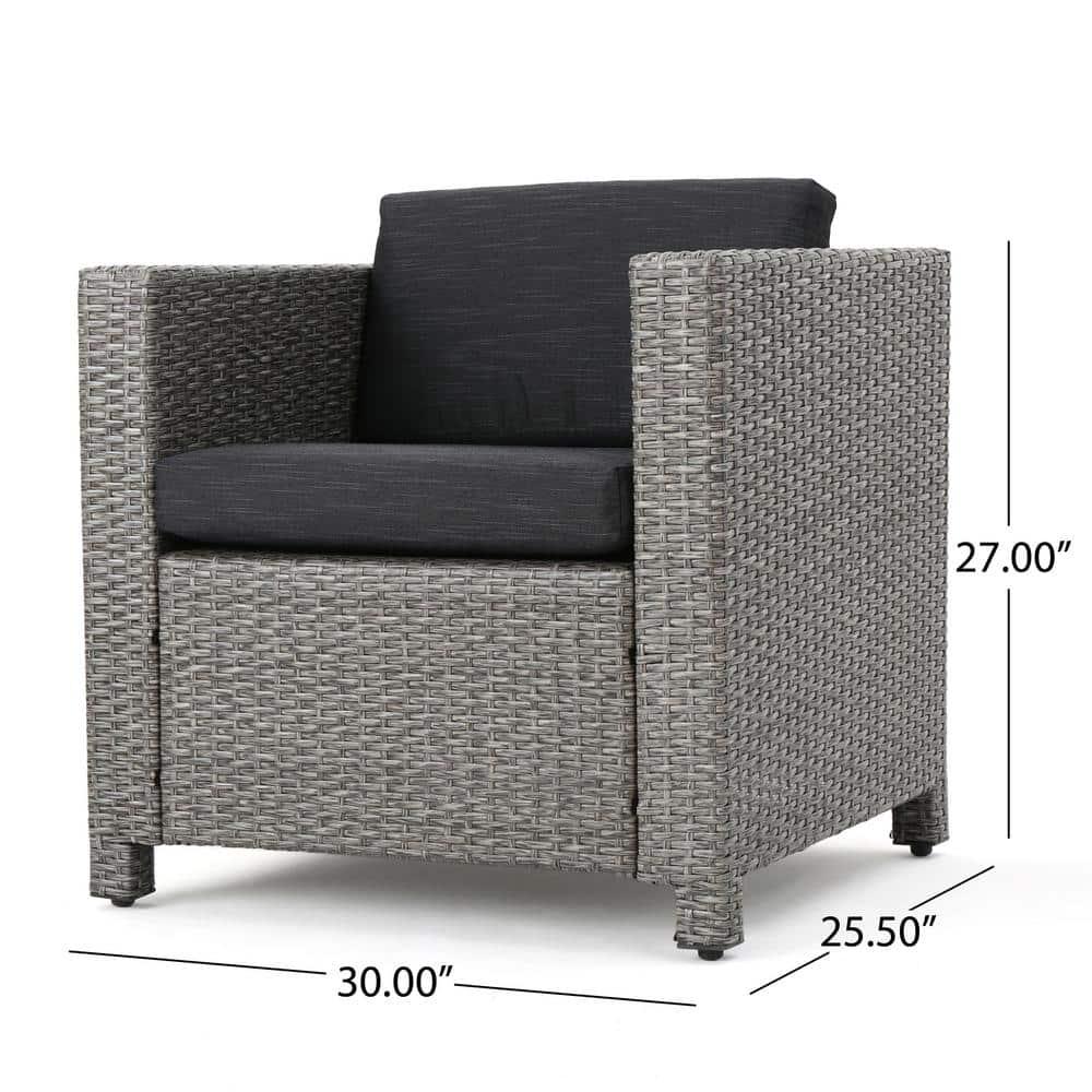 Noble House 3Piece Wicker Patio Conversation Set with Dark Gray Cushions