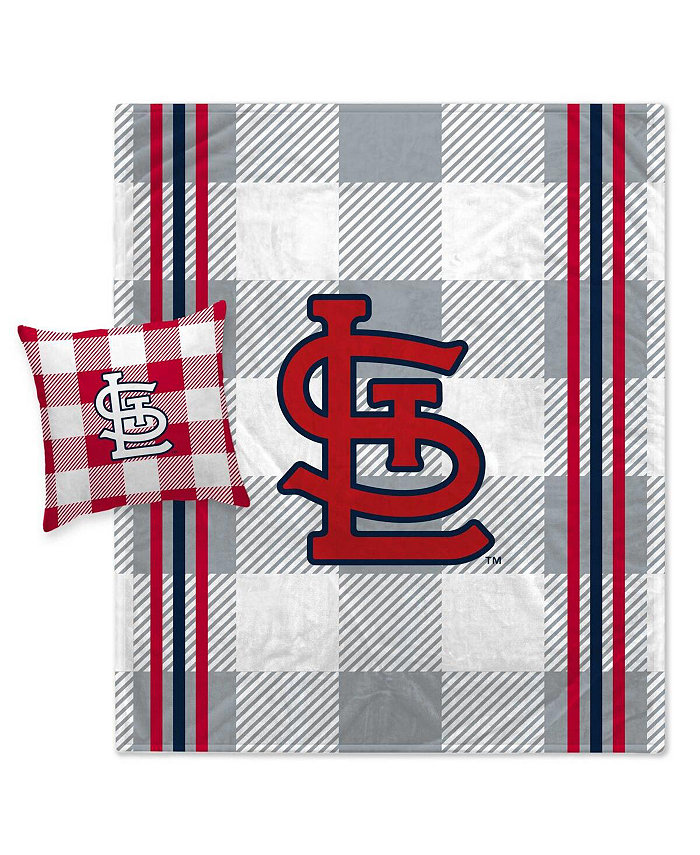 Pegasus Home Fashions St. Louis Cardinals Gray Plaid Stripes Blanket and Pillow Combo Set