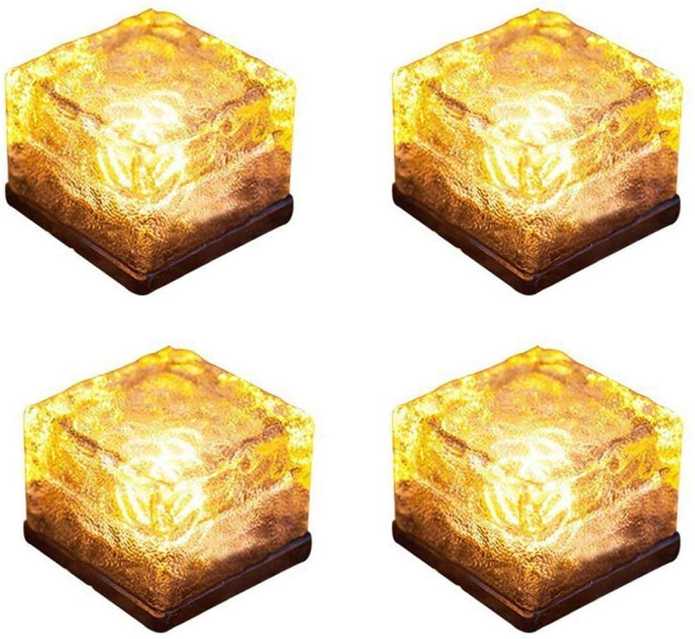 Brick Light Solar Ice Light Ice Cube Lights Buried Light Paver for Garden Courtyard Pathway Patio Outdoor Decoration 4 Pack Warm White