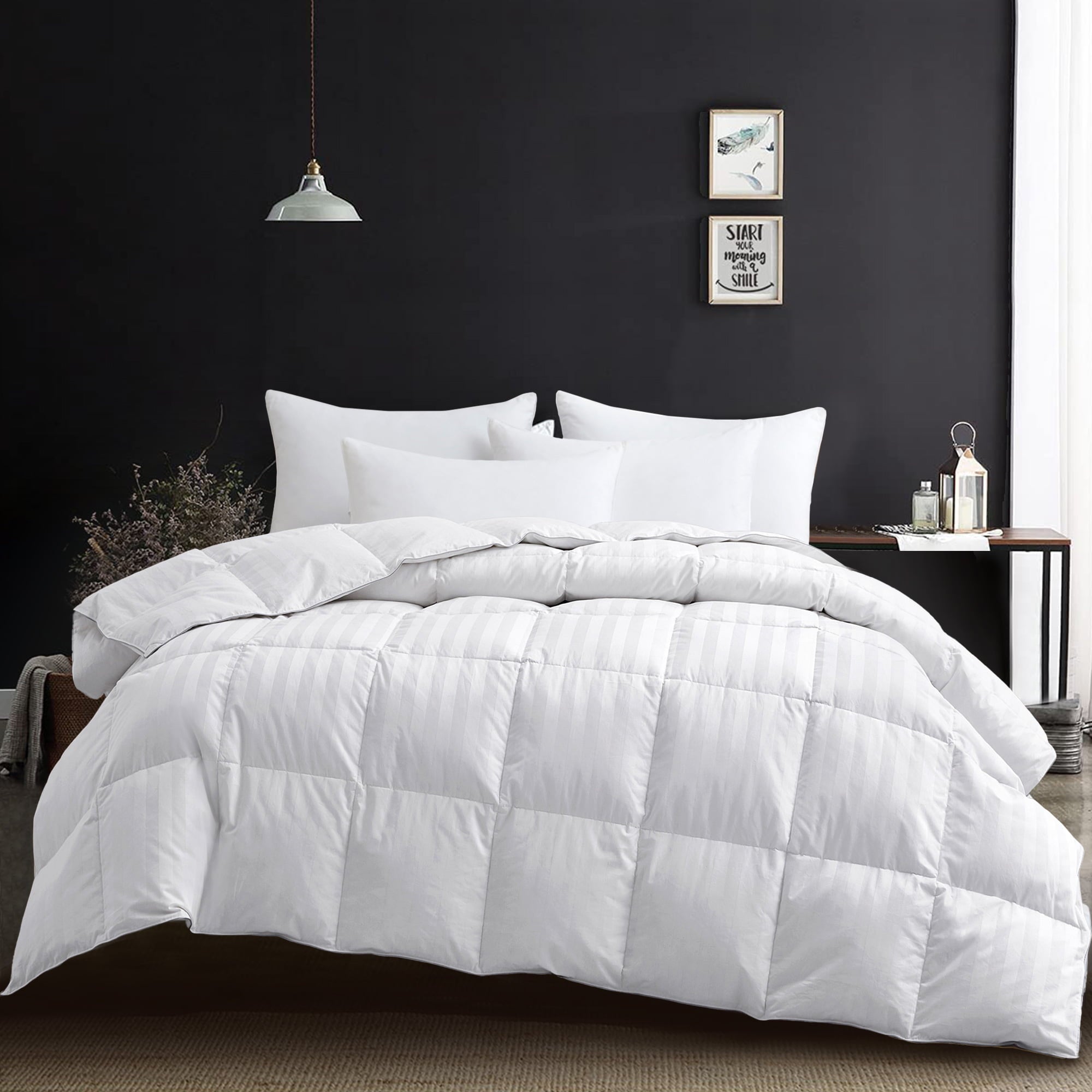 UNIKOME White Feather Fiber Down Comforter with Cotton Cover， Twin