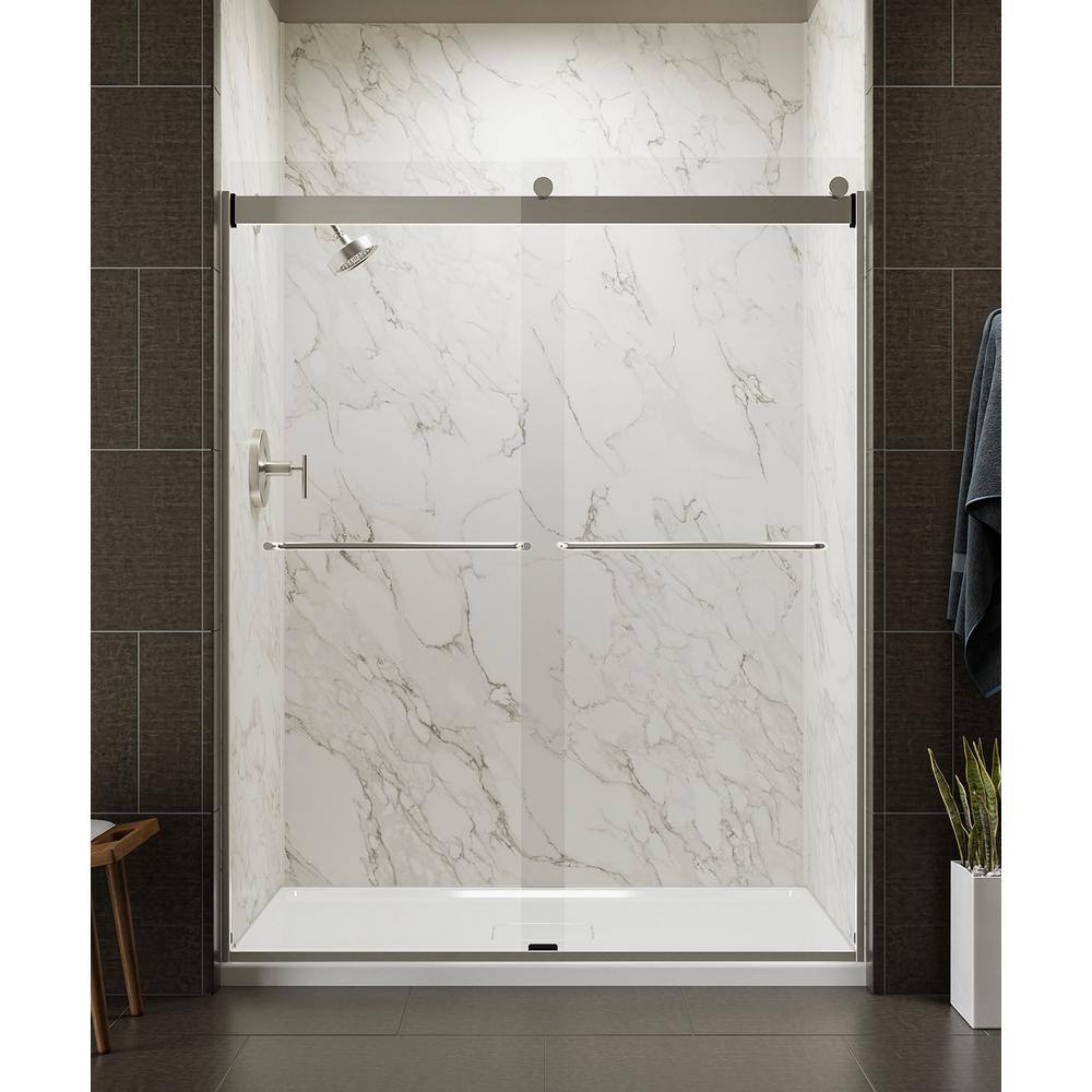 KOHLER Levity 59.625 in. W x 74 in. H Frameless Sliding Shower Door in Matte Nickel with Towel Bar K-706015-L-MX