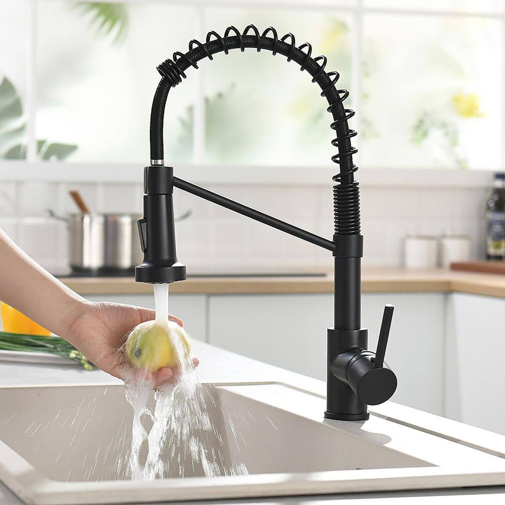 Single Handle Gooseneck Pull Down Sprayer Kitchen Faucet with Dual Function Sprayhead in Matte Black MD-AL125533B