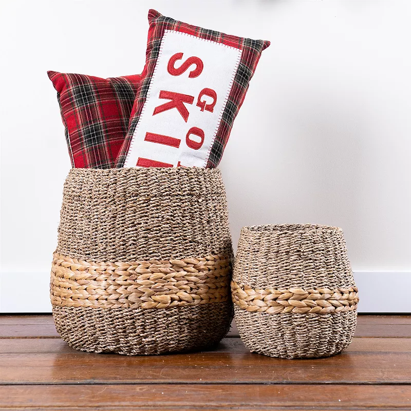 Woven Seagrass Basket With Wicker Accent (Set Of 2)