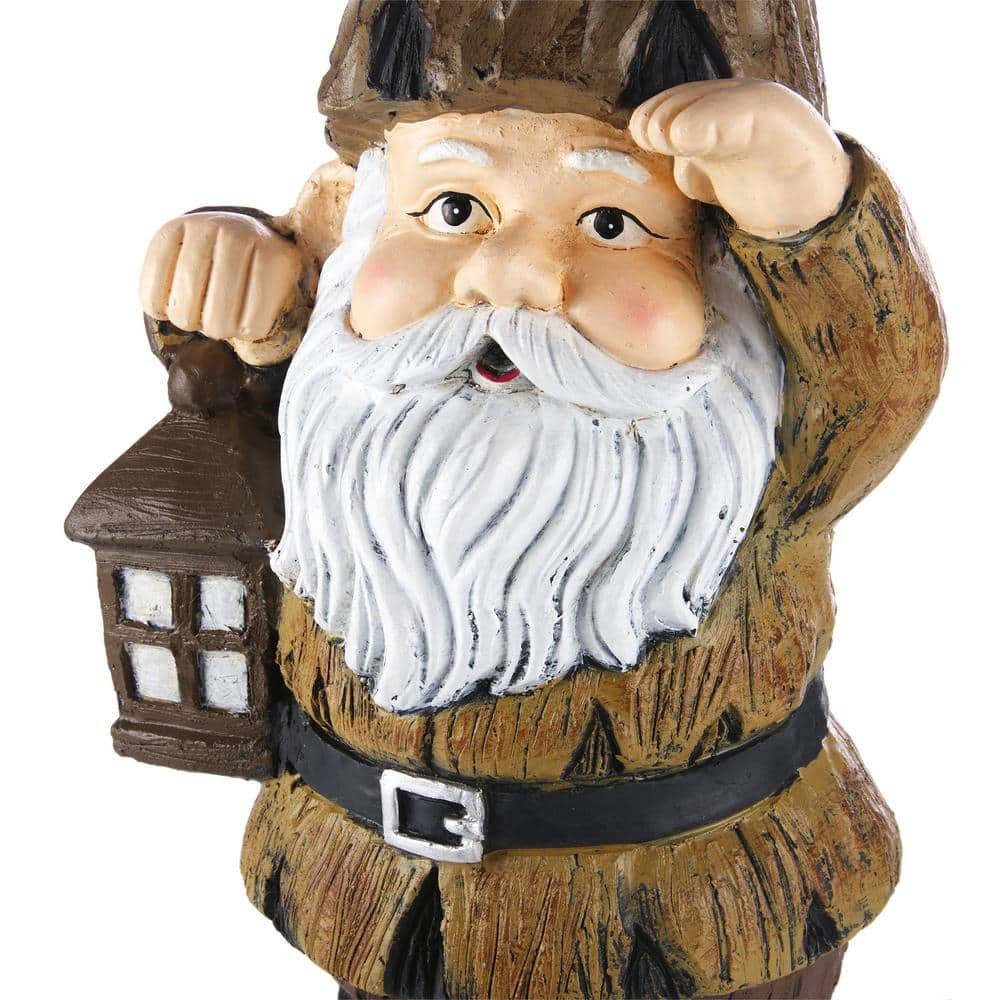 Alpine Corporation 16 in. H Indoor/Outdoor Garden Gnome with Lantern Statue, Brown YEN578HH