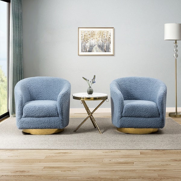 Eleuterio Contemporary Upholstered Swivel Accent Barrel Chair with Metal Base Set of 2 by HULALA HOME