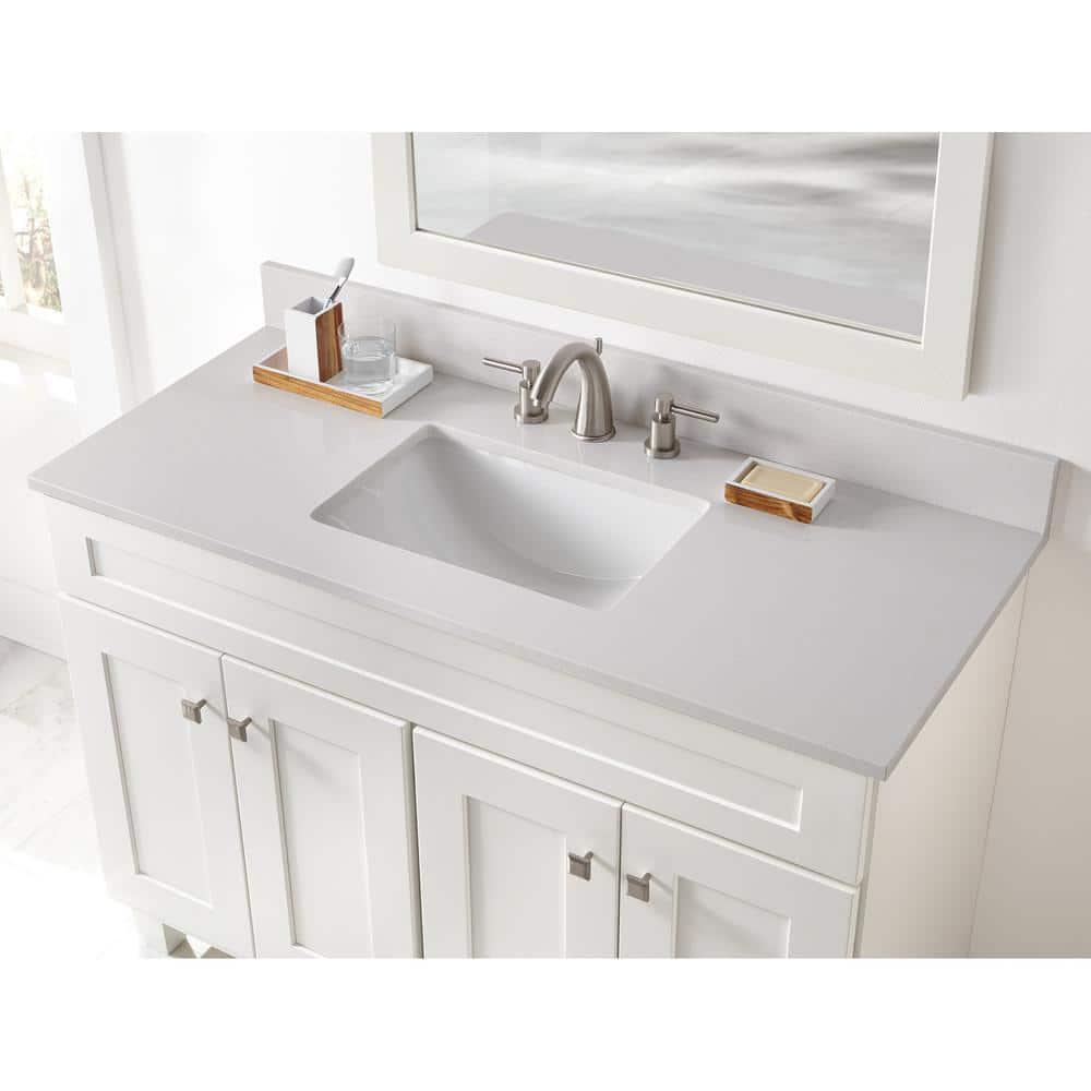 Home Decorators Collection 49 in W x 22 in D Engineered Marble Vanity Top in Snowstorm with White Single Trough Sink