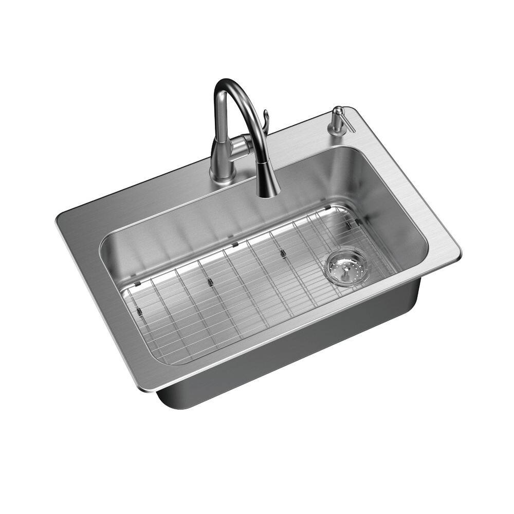 Glacier Bay 33 in. All-in-One Drop-InUndermount 18G Stainless Steel Single Bowl Kitchen Sink with Right Drain with Pull-Down Faucet VT3322D1