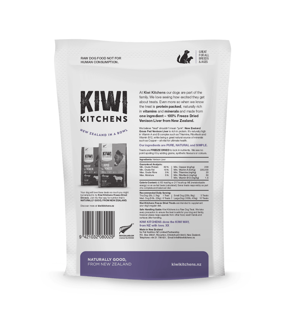 Kiwi Kitchens Raw Freeze-Dried Venison Liver Treats for Dogs