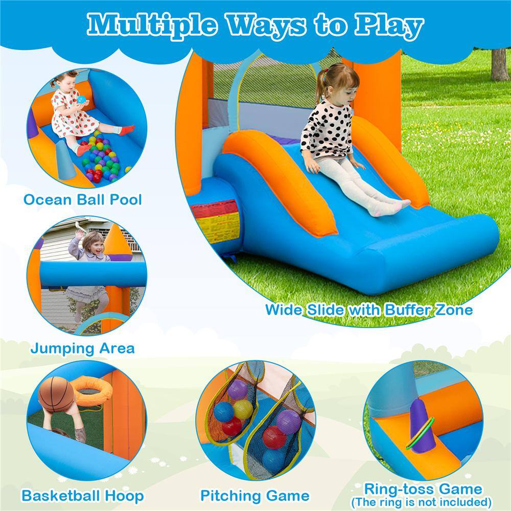 Costway 5-in-1 Inflatable Bounce House Castle Kids Jumping Bouncer with Ocean Balls  735W Blower NP10927US