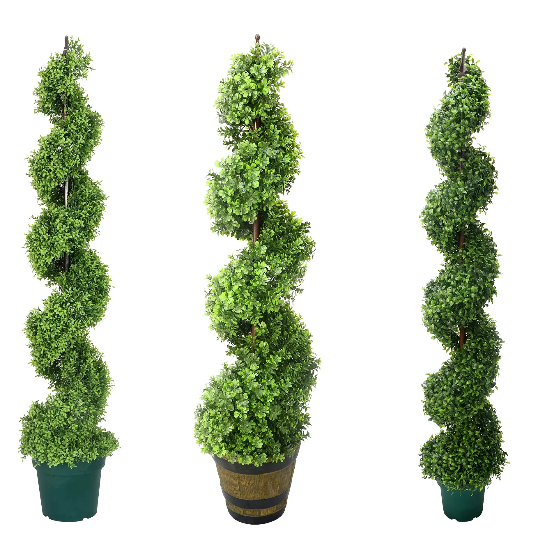 Season Outdoor Uv Fire Resistant Customizable Artificial Pure Pe Green Boxwood Spiral Tree Topiary