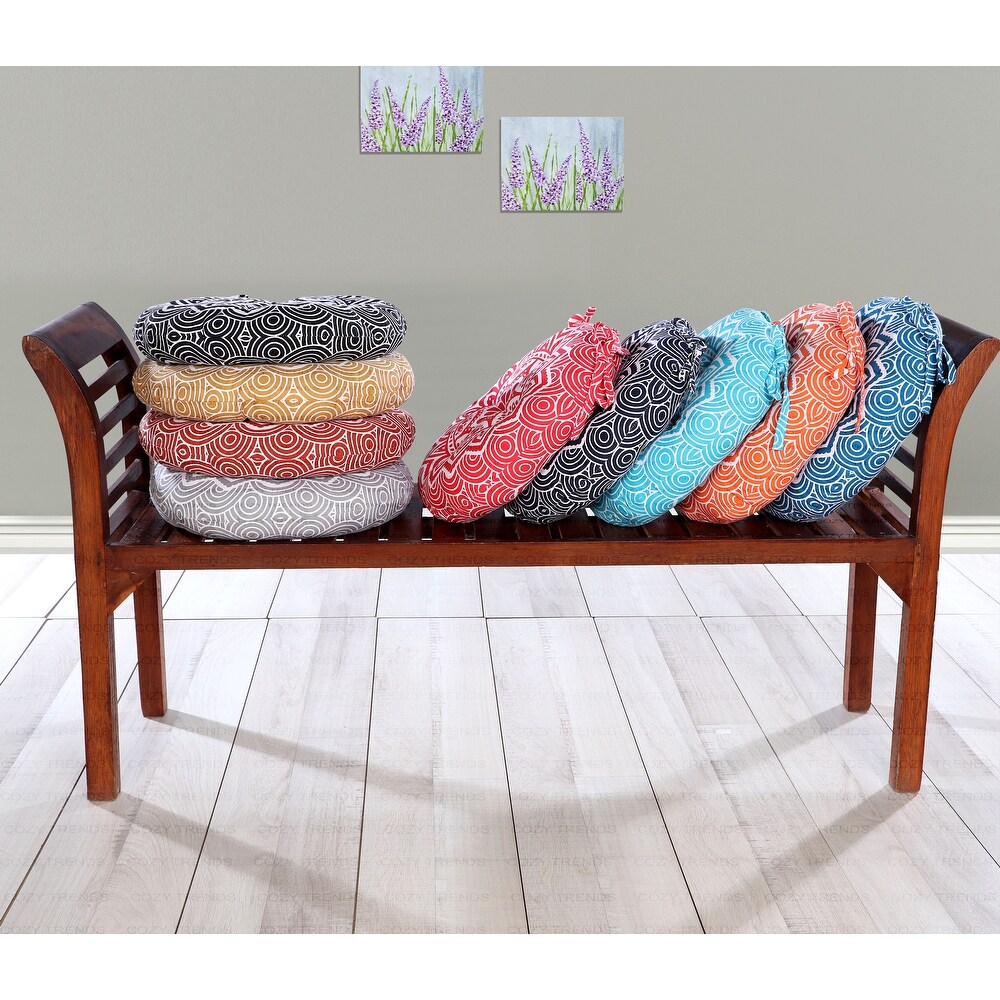 Handmade Cotton Mandala Tuffted Round Chair cushion pads 15''x15'' (Set of 2) with Ties for armchairs Dining Office chair