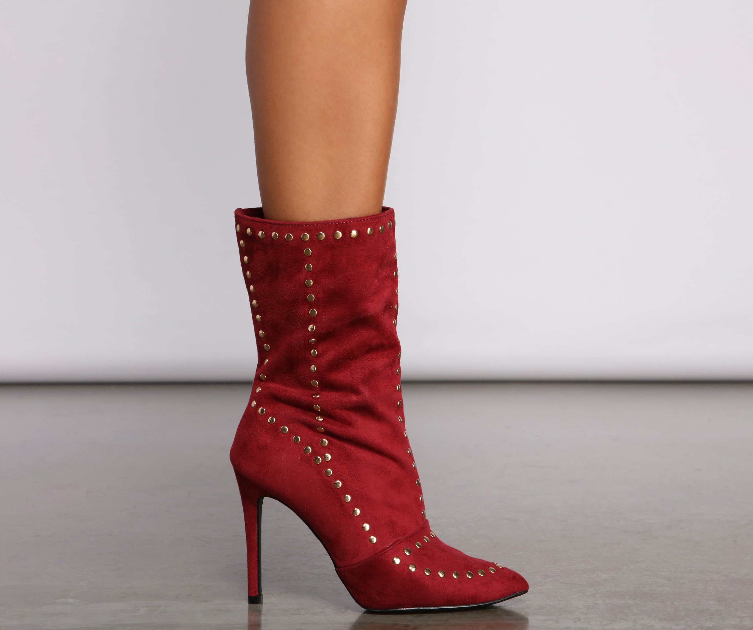 Faux Suede Studded Chic Stiletto Booties