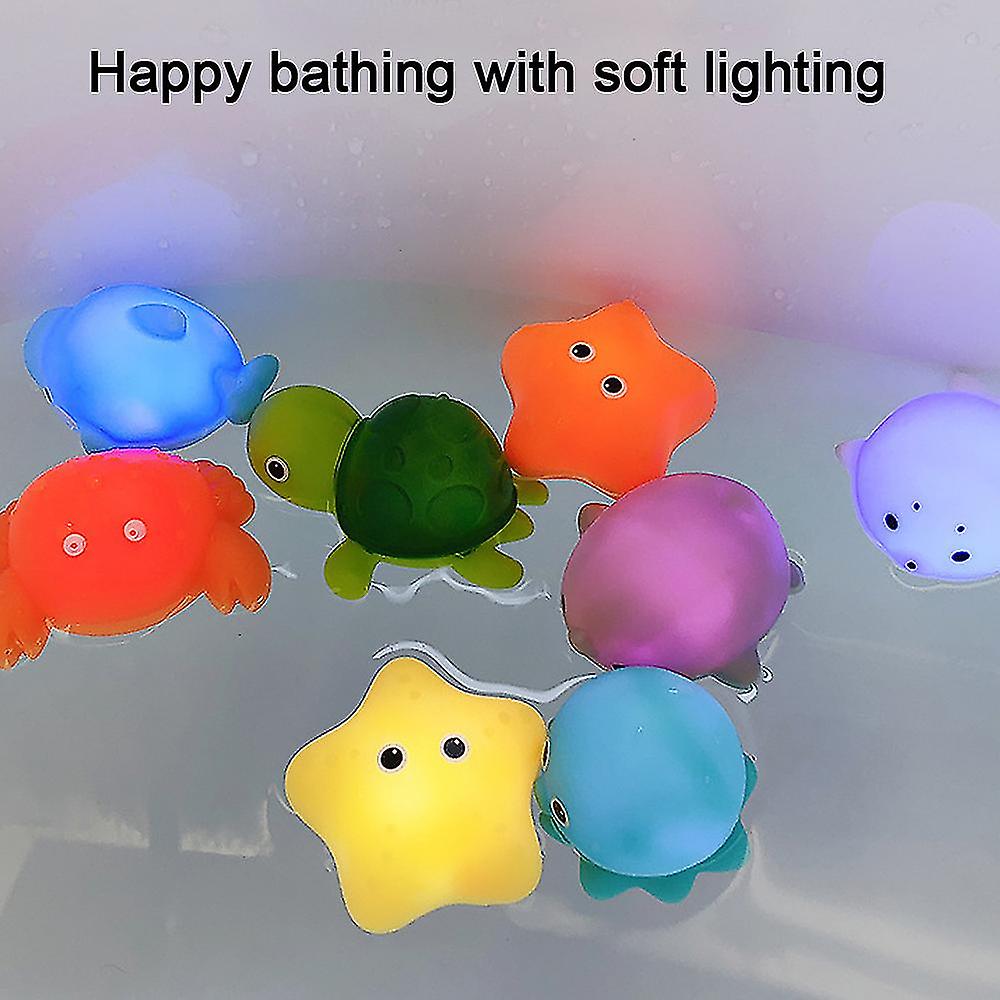 8 Pcs Light Up Floating Rubber Animal Toys Set， Flashing Color Changing Light In Water， Baby Infants Kids Toddler Child Preschool Bathtub Bathroom Sho