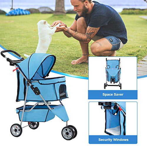 Bestpet Pet Stroller for Medium and Small Dogs， Foldable， 3 Wheels， Waterproof， Blue