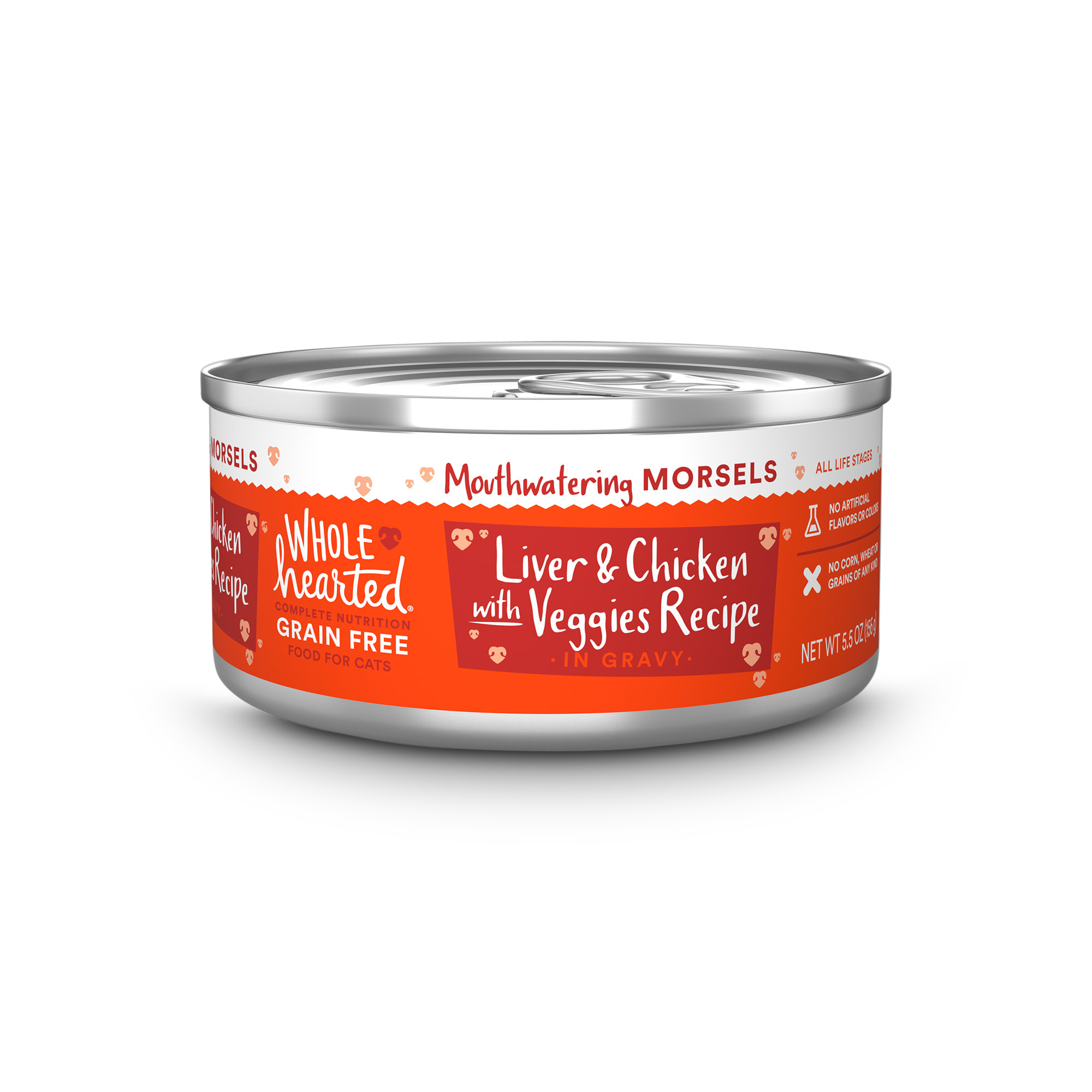 WholeHearted All Life Stages Grain-Free Chicken  Liver with Veggies Recipe Morsels in Gravy Wet Cat Food， 5.5 oz.， Case of 12