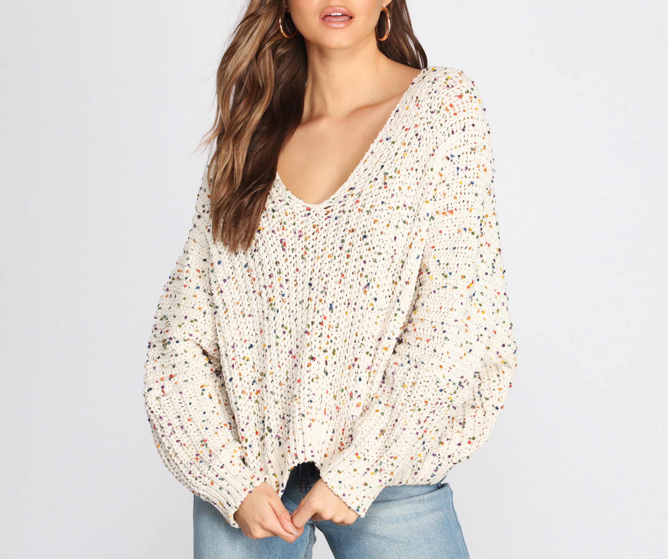 Confetti Knit V Neck Sweater