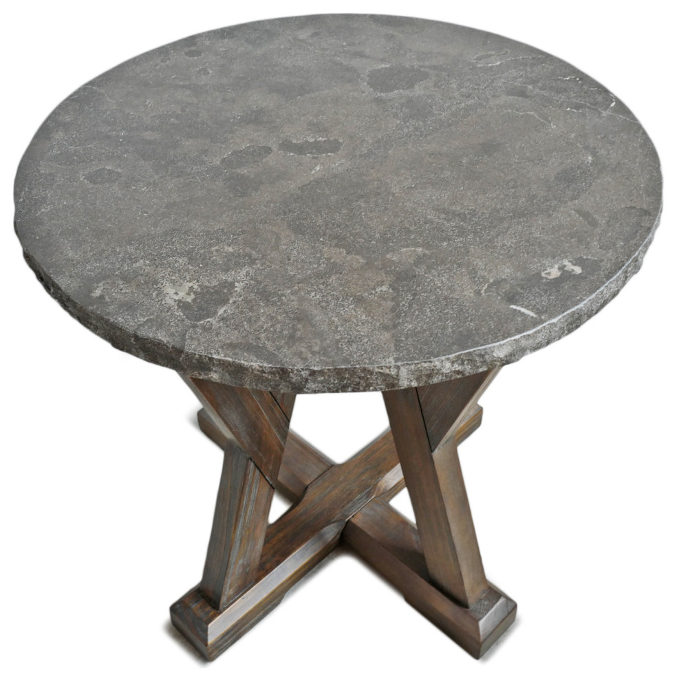 Round Stone Top Farm Side Table   Farmhouse   Side Tables And End Tables   by Design Mix Furniture  Houzz