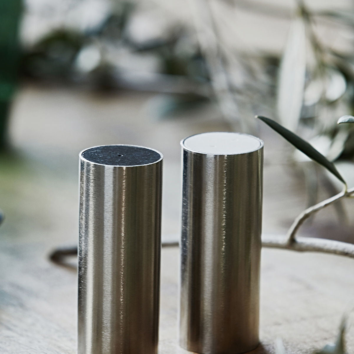 Tall Salt & Pepper, Brushed Silver