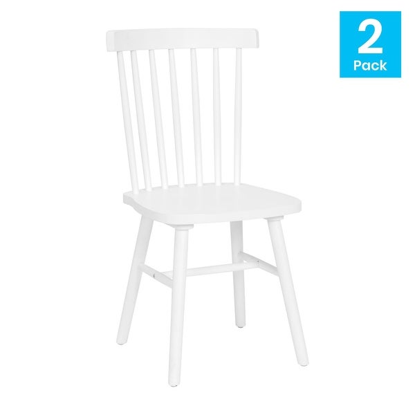 Windsor Style Commercial Solid Wood Spindle Back Dining Chairs -Set of 2