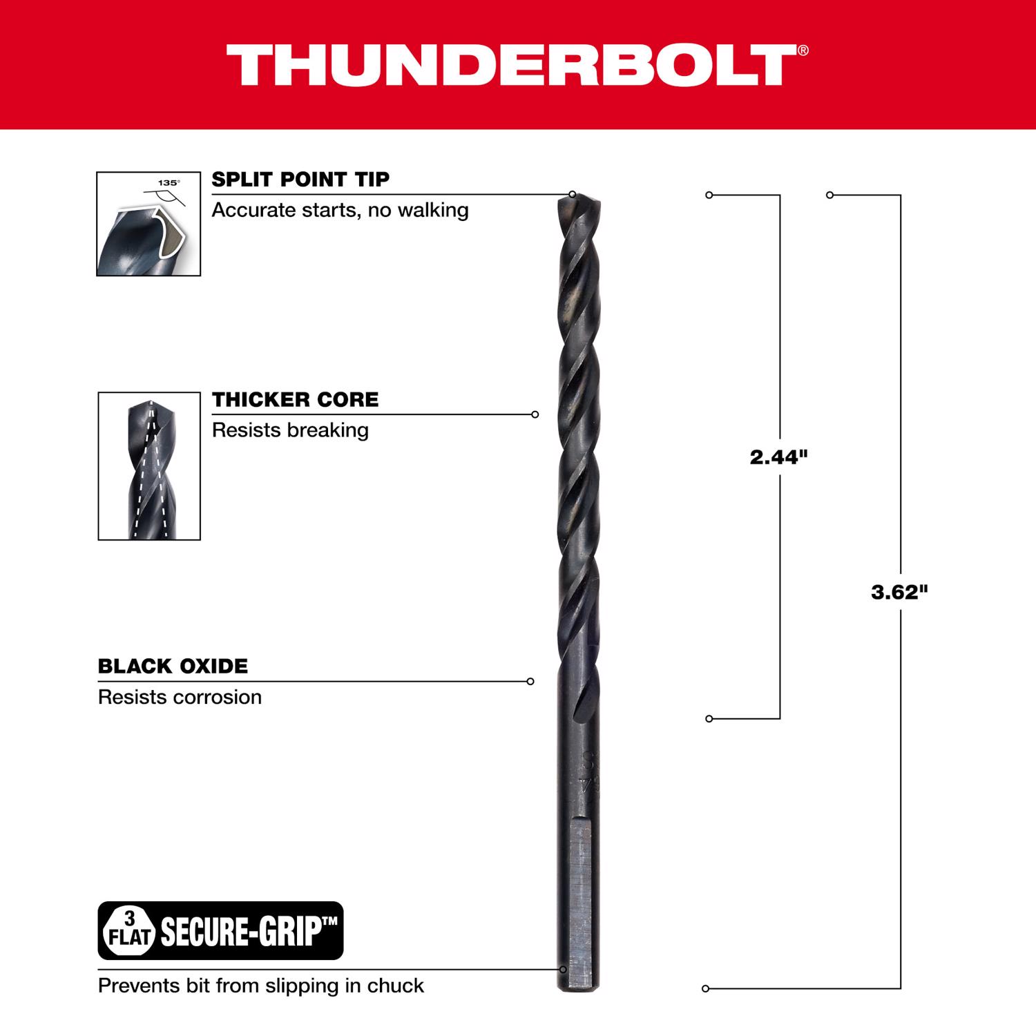 MW Thunderbolt 13/64 in. X 3-5/8 in. L Black Oxide Drill Bit 1 pc