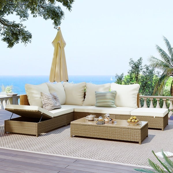 3-Piece Rattan Sofa Set， Sectional Set with Adjustable Chaise Lounge - Overstock - 36020007