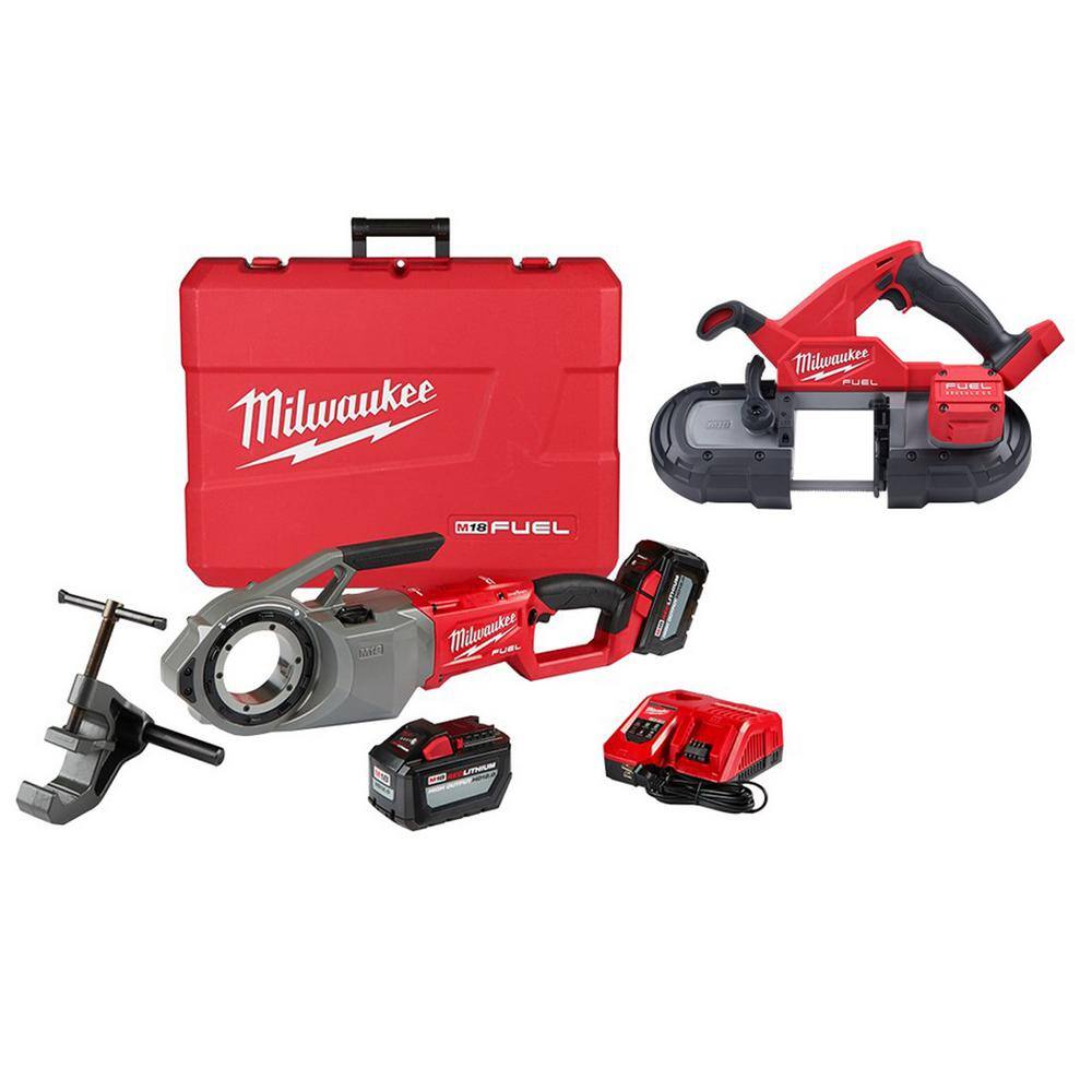 MW M18 FUEL ONE-KEY Cordless Brushless Pipe Threader Kit with M18 Fuel Compact Bandsaw Tool 2874-22HD-2829-20