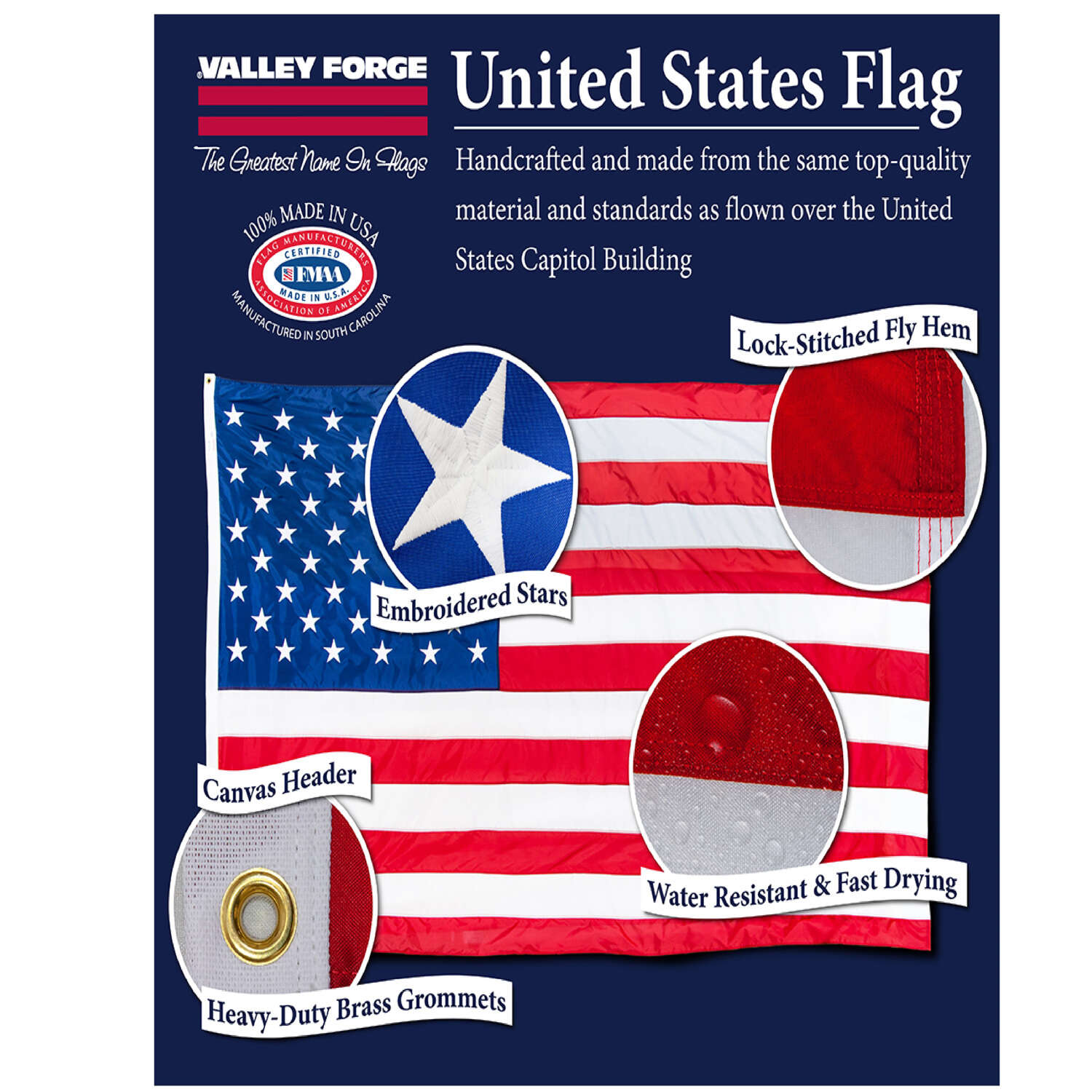 Valley Forge American Flag 48 in. H X 72 in. W